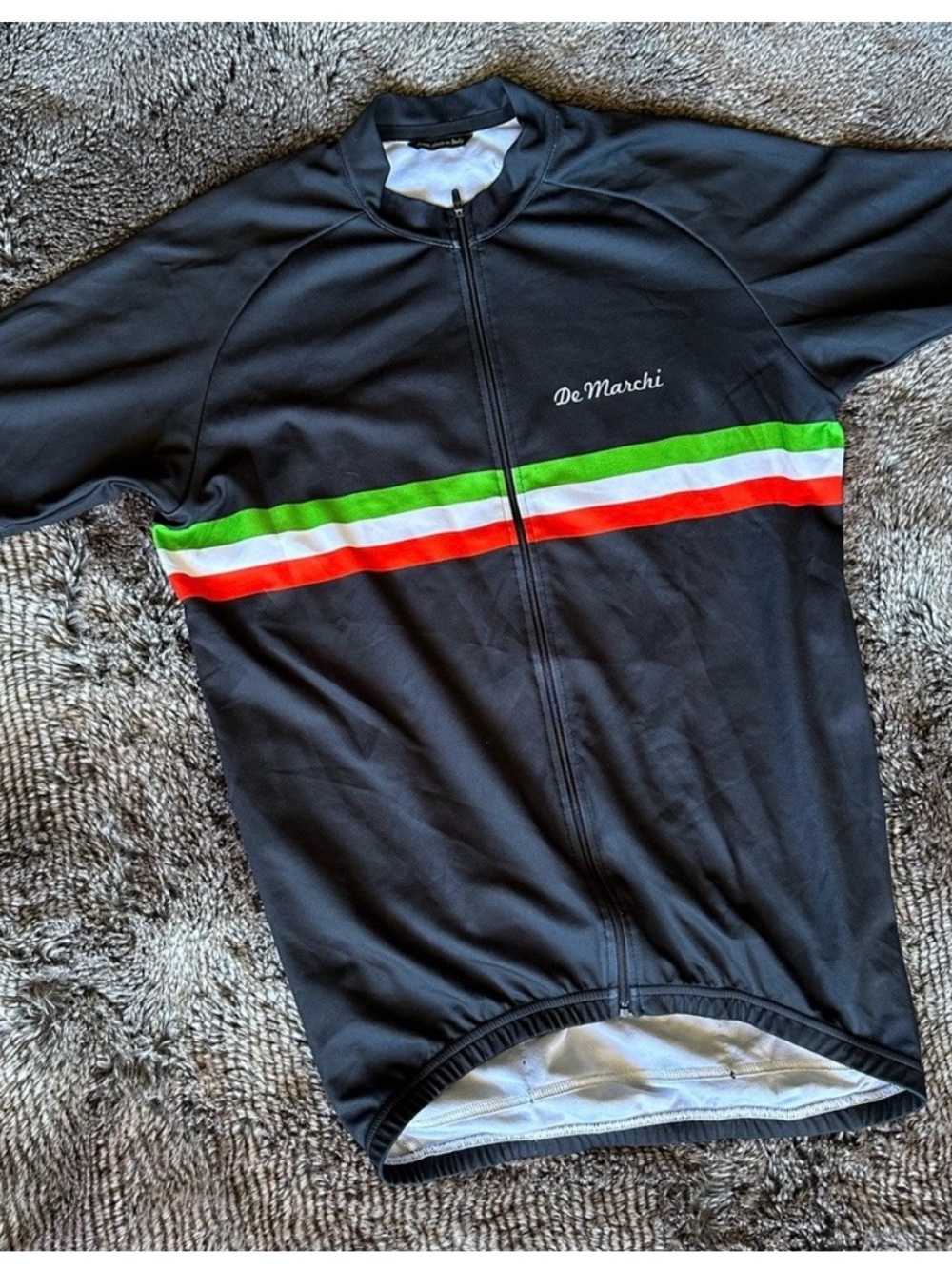 Black Short Sleeve Cycling Jersey with Italian Stripe